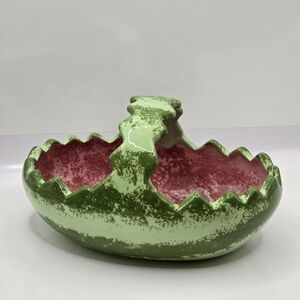 VINTAGE MCNEES POTTERY MOLD WATERMELON CERAMIC FRUIT BASKET Small 7"L BOWL Nice